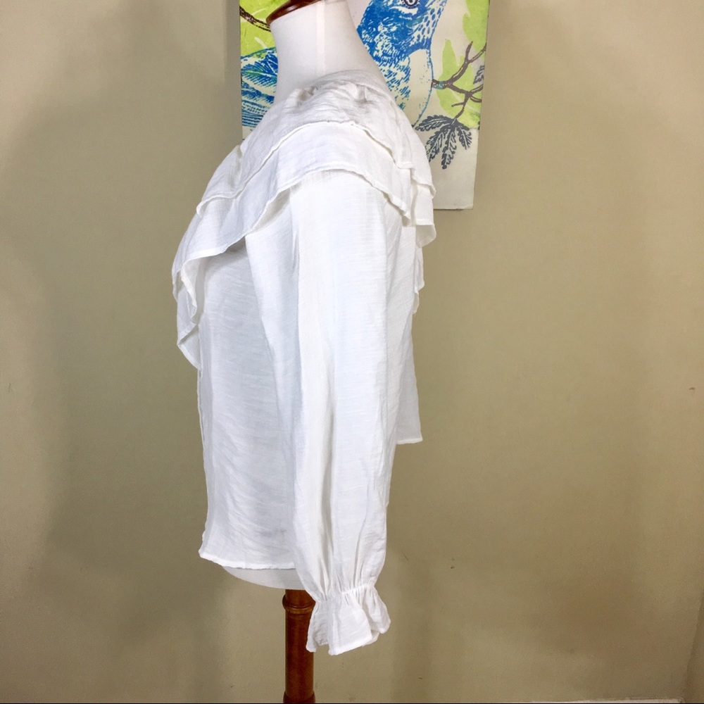 White Ruffle Button Down Top - Picture 3 of 5